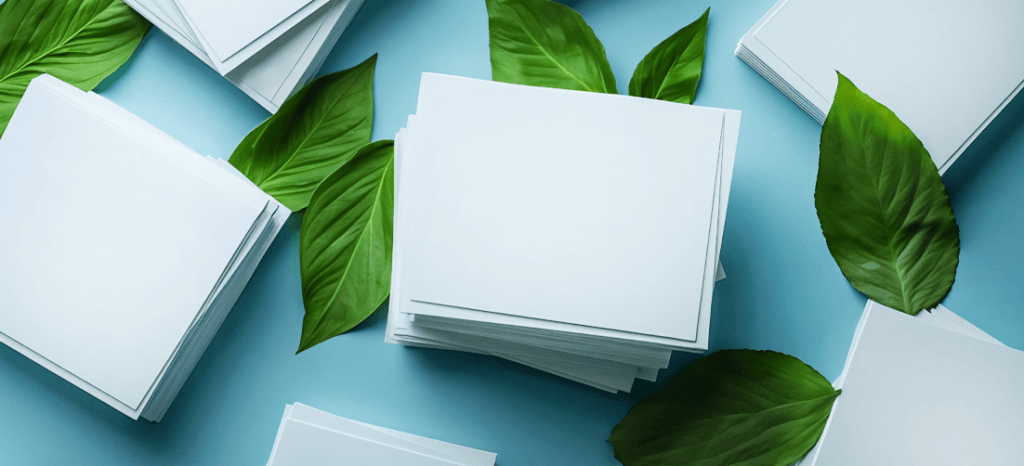 overhead view of paper and leaves