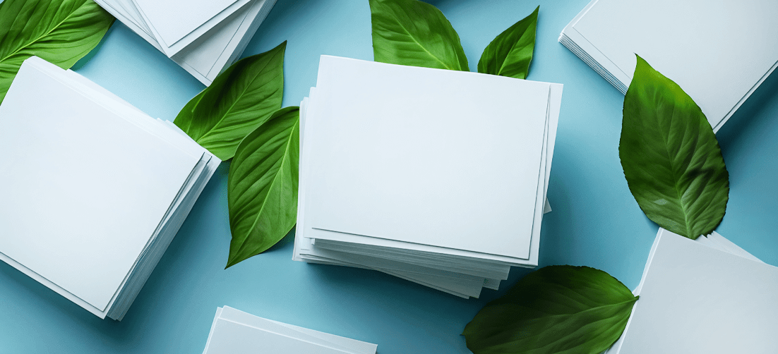 overhead view of paper and leaves