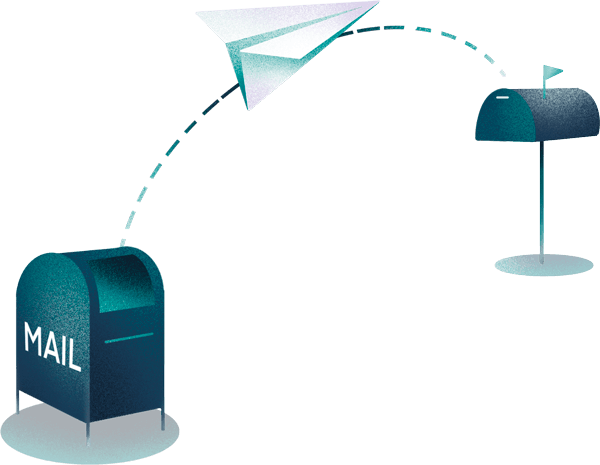 paper airplane flying from mailbox to mailbox